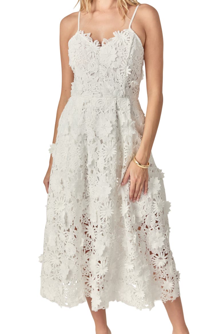 3D Appliqué Midi Dress, Alternate, color, WHITE