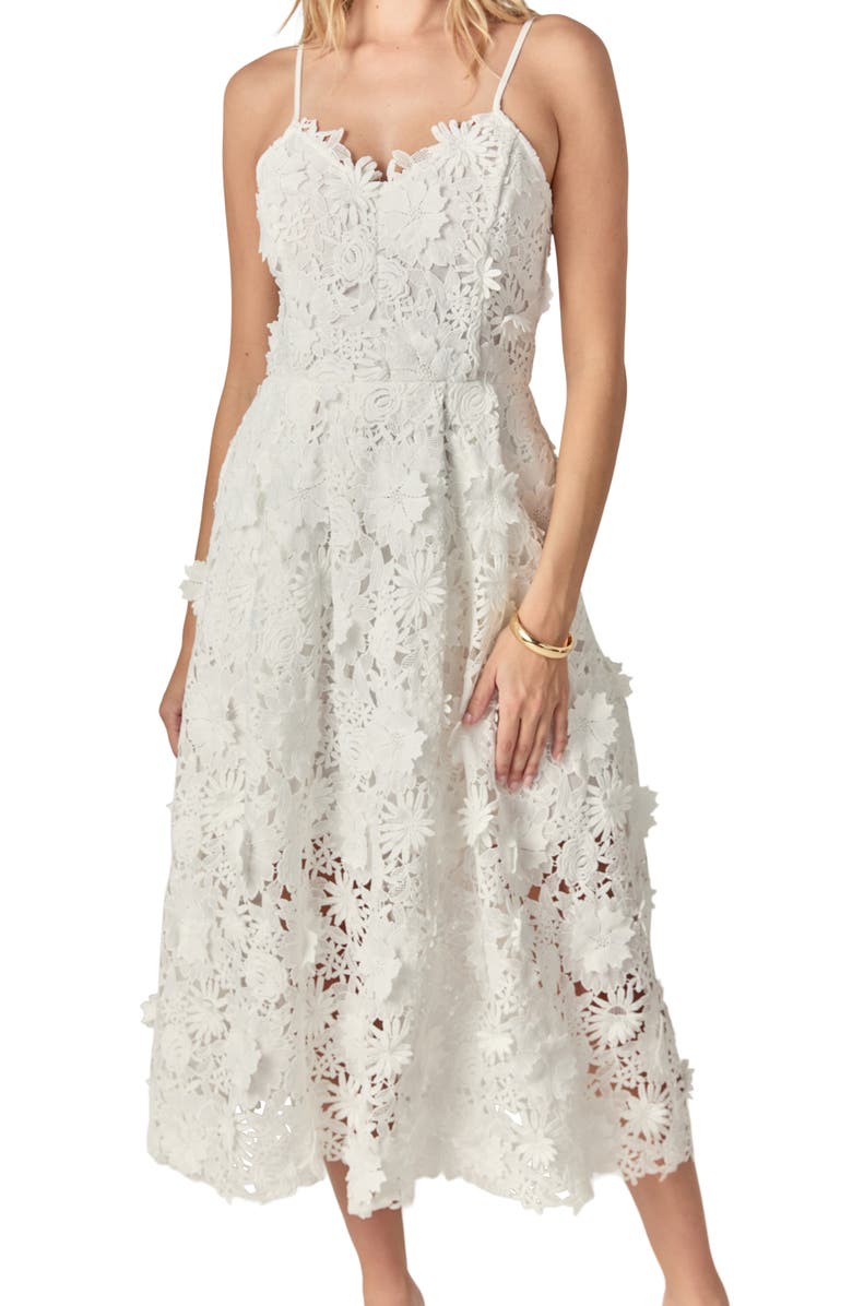 Endless Rose 3D Appliqué Midi Dress, Alternate, color, White