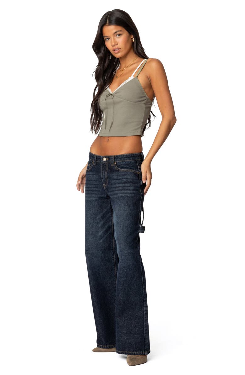 EDIKTED Lace Trim Layered Camisole, Alternate, color, Olive