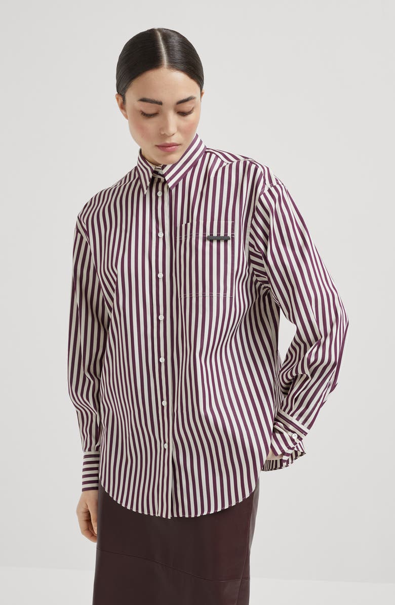Brunello Cucinelli Striped poplin shirt, Alternate, color, Amaranth