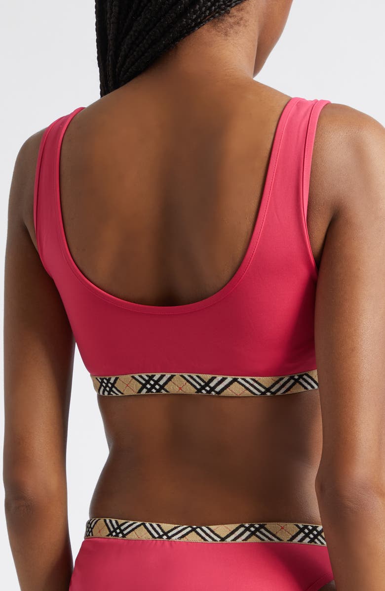 Burberry Check Trim Bikini Top, Alternate, color, Jam Red