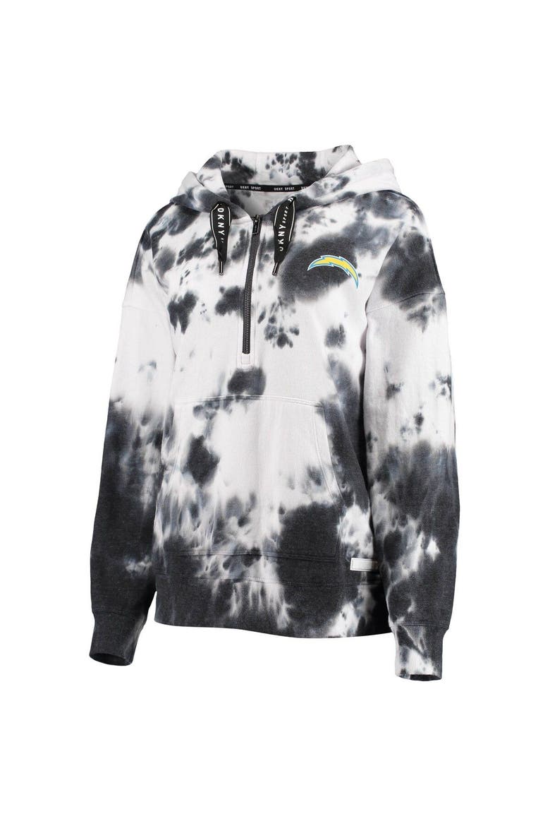 Women's DKNY Sport White/Black Los Angeles Chargers Dakota Oversized Tie-Dye Half-Zip Hoodie, Alternate, color, White