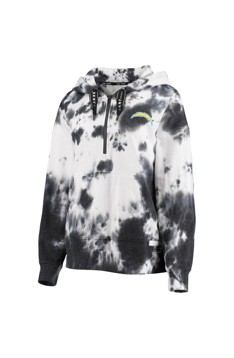 DKNY SPORT Women's DKNY Sport White/Black Los Angeles Chargers Dakota Oversized Tie-Dye Half-Zip Hoodie, Alternate, color, White