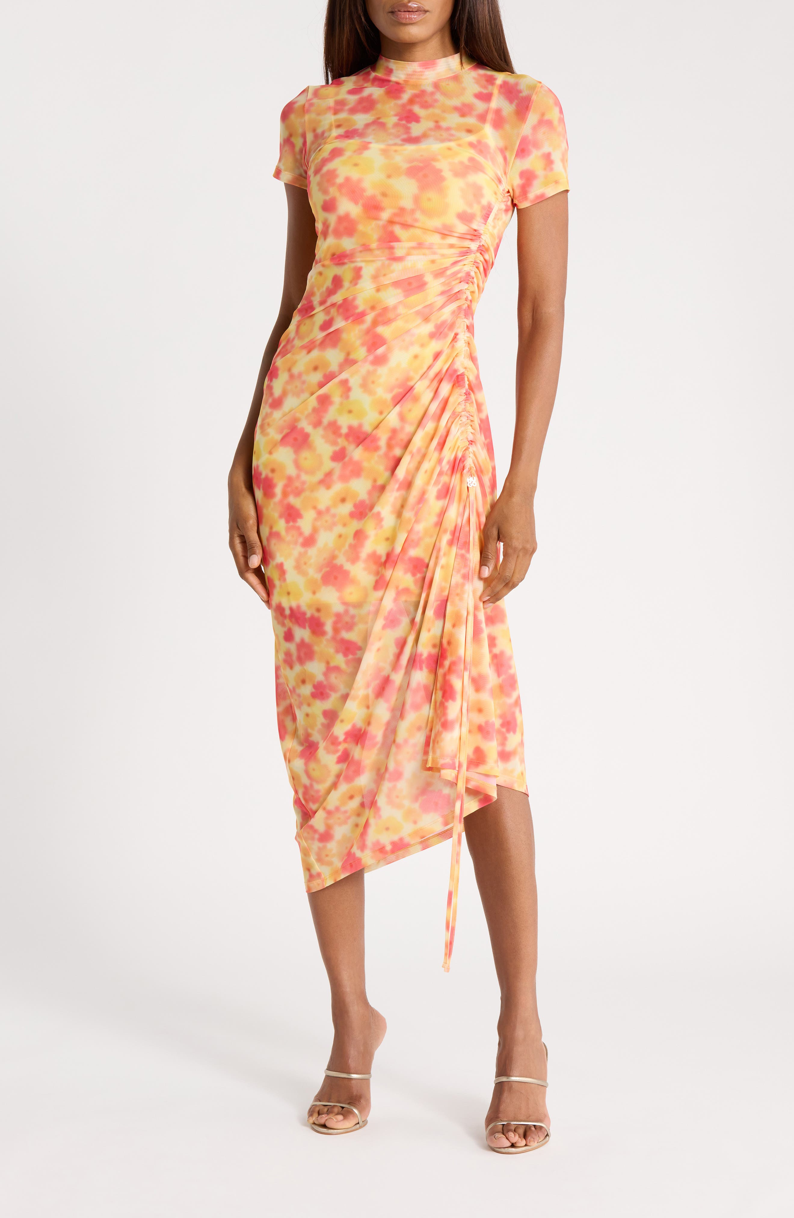 Nastoria Floral Mock Neck Mesh Dress