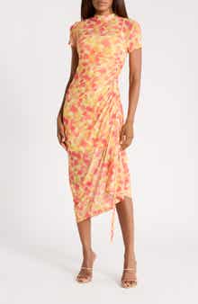 Nastoria Floral Mock Neck Mesh Dress