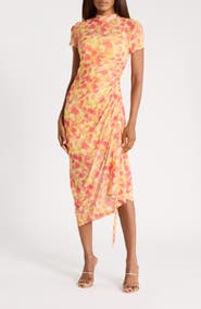 BOSS Nastoria Floral Mock Neck Mesh Dress