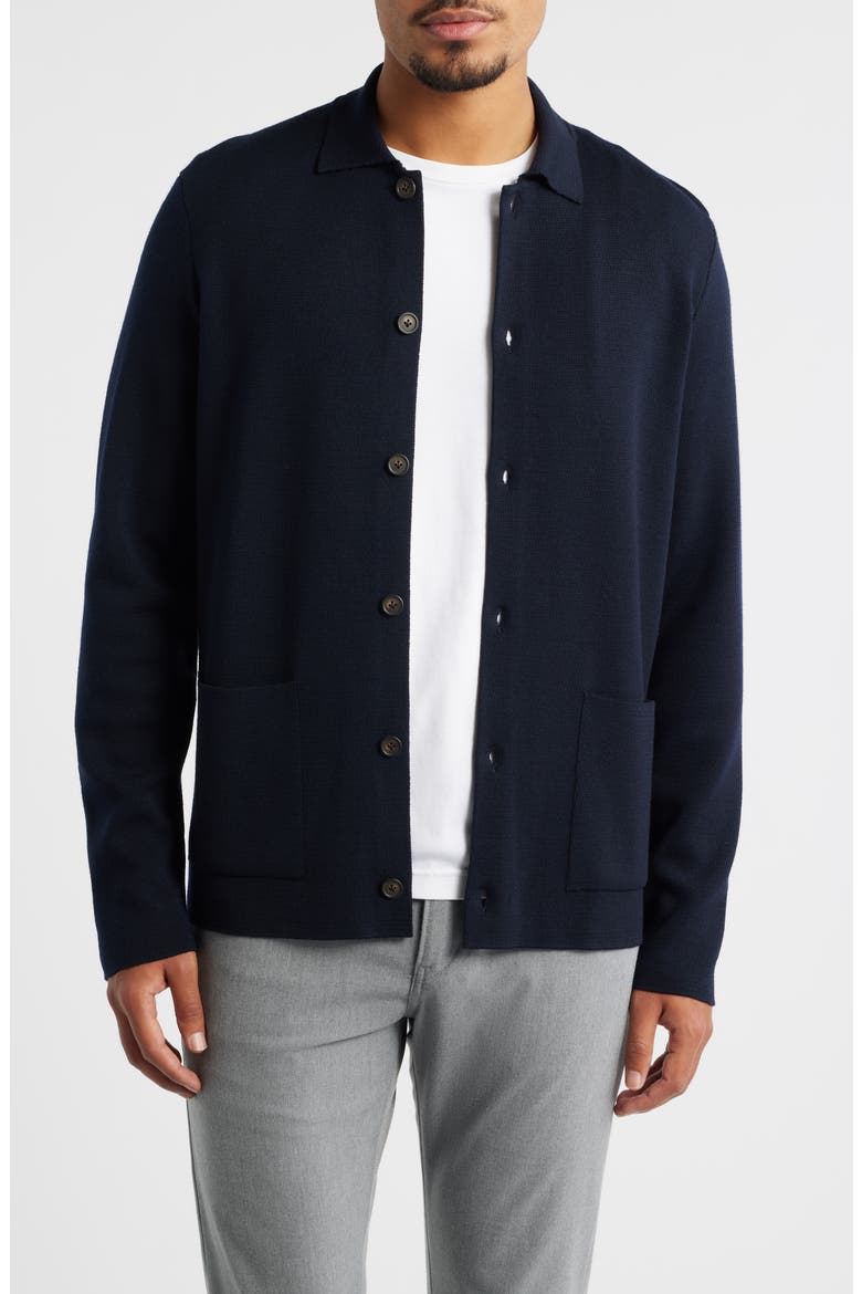 Milano Stitch Merino Wool Cardigan, Main, color, NAVY