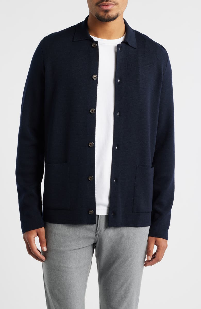 Jack Victor Milano Stitch Merino Wool Cardigan, Main, color, Navy