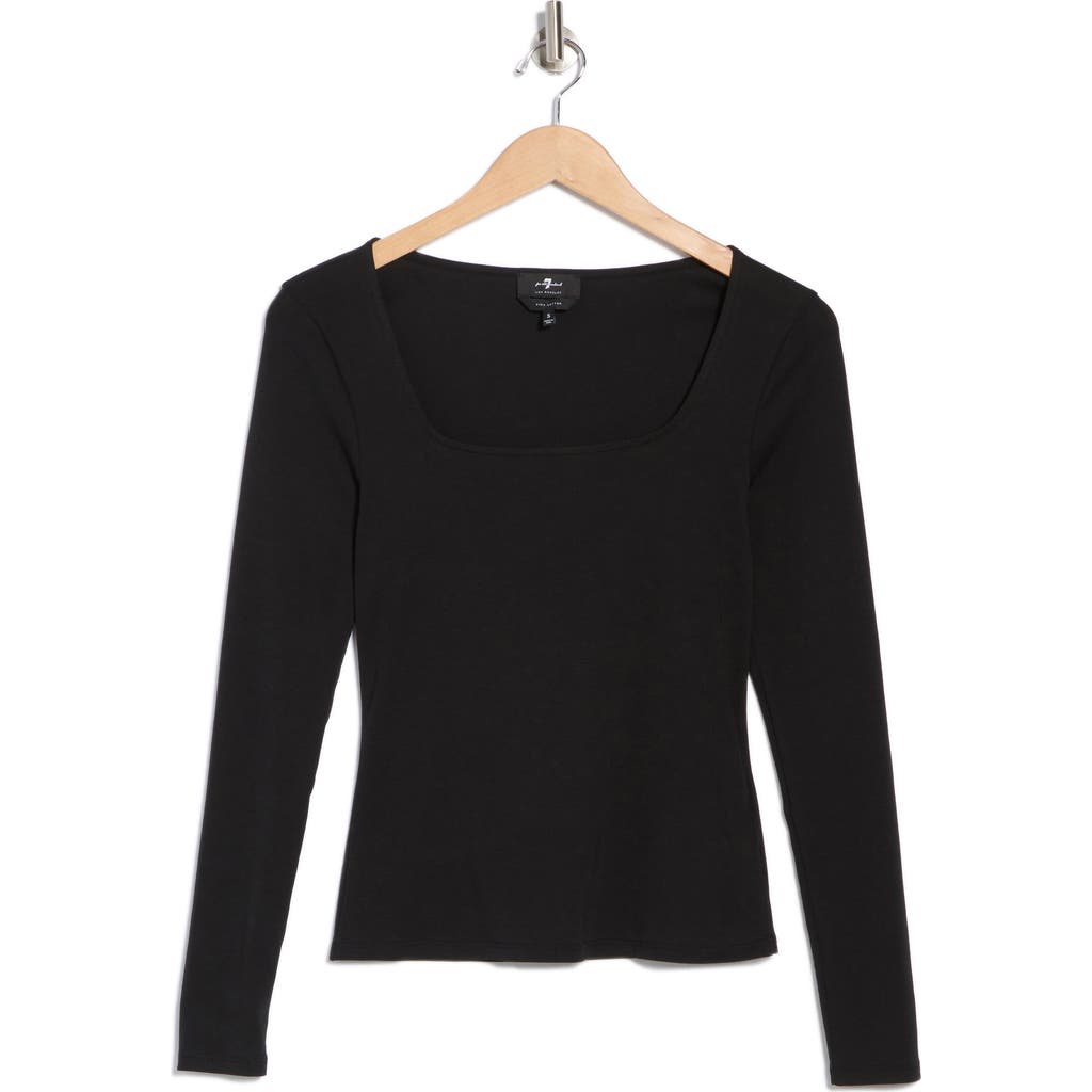 7 For All Mankind Long Sleeve Square Neck Top In Black