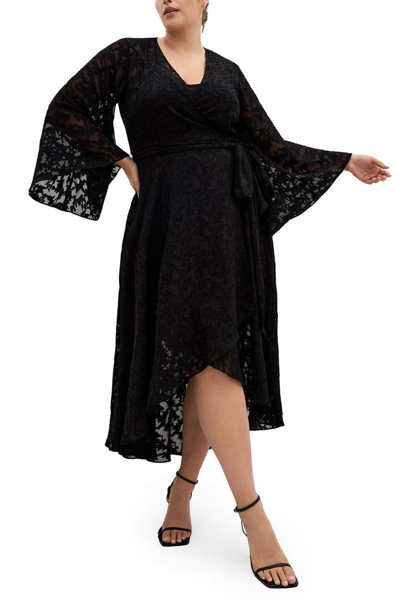 Fleetwood Long Sleeve Jacquard Wrap Dress, Main, color, BLACK