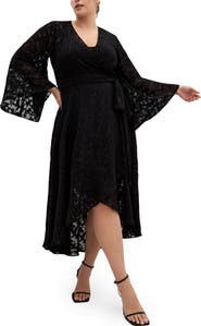 City Chic Fleetwood Long Sleeve Jacquard Wrap Dress