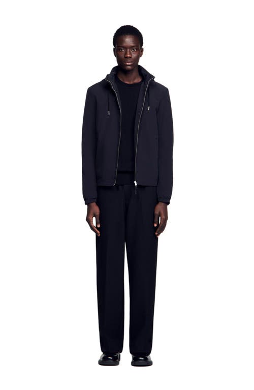Sandro Zip-up Hooded Jacket In Navy Blue