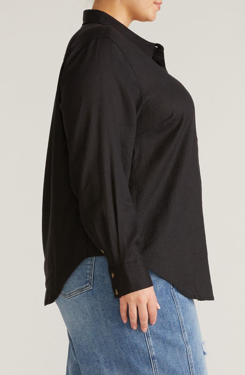 Universal Standard Elbe Long Sleeve Button-Up Shirt, Alternate, color, Black