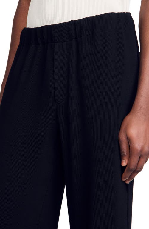 Sandro Micropleated Regular Fit Wide Leg Pants In Black