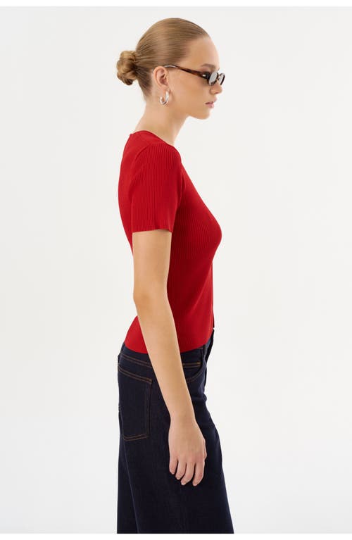 Lamarque Aurelie | Rib Knit Short Sleeve Top In Red