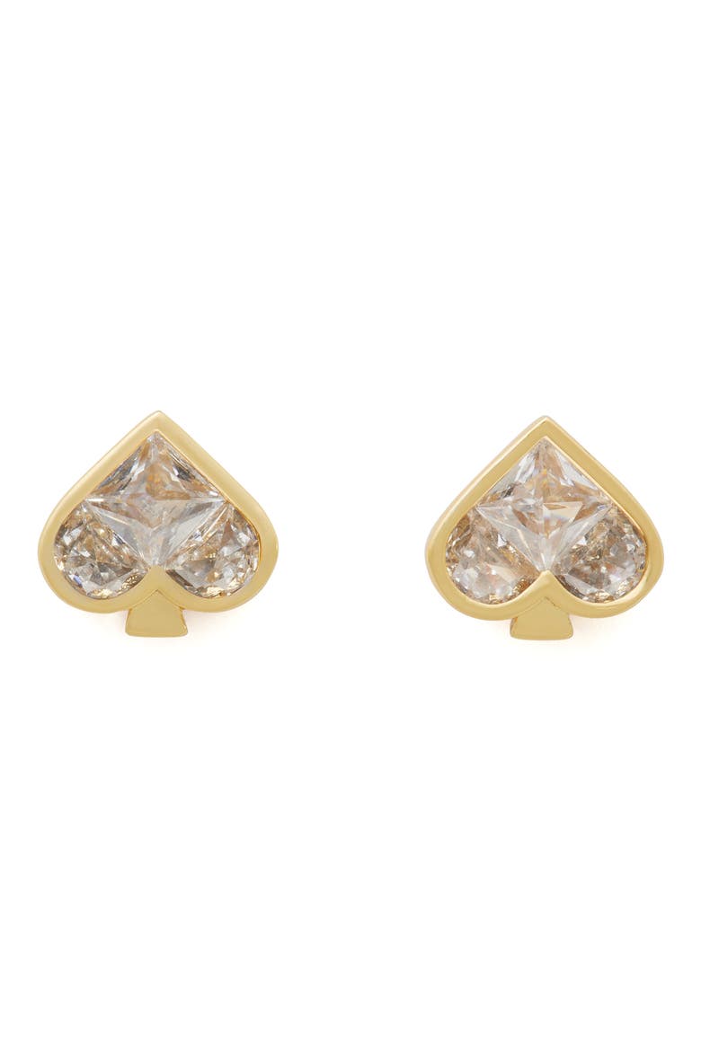 crystal spade stud earrings, Main, color, CLEAR/ GOLD