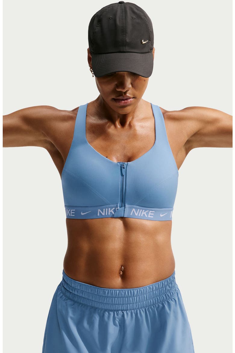 Indy Dri-FIT Zip Front Sports Bra, Alternate, color, 486 WORKBL/WHITE