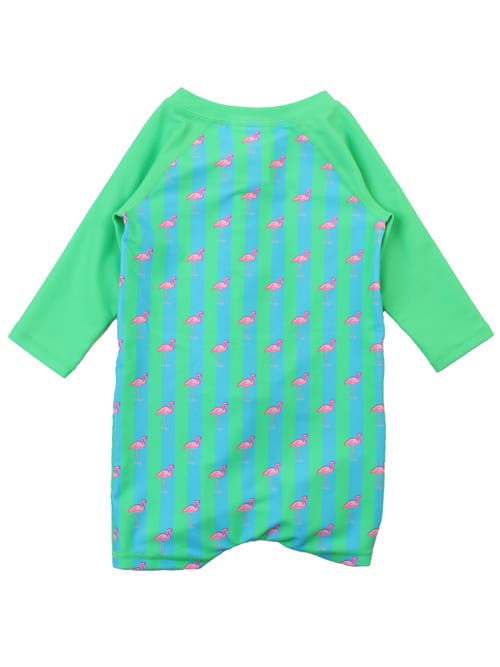 Ruggedbutts Boys Long Sleeve One Piece Rash Guard In Neon Flamingo Stripe