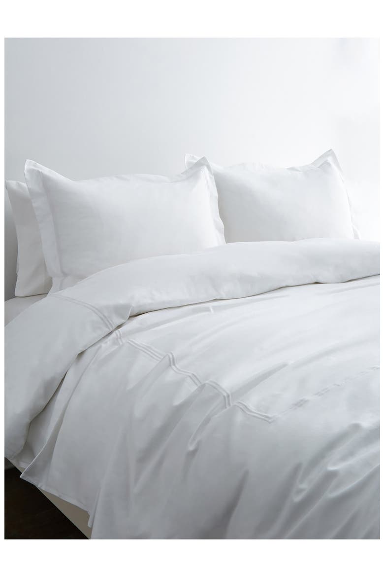 Dual Stripe Embroidered 600 Thread Count Cotton Duvet Set, Alternate, color, WHITE/WHITE