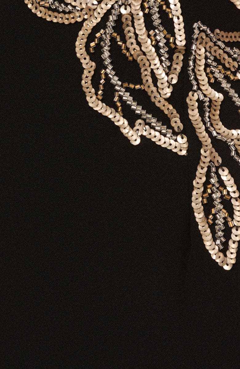 Adrianna Papell Floral Bead Detail Sleeveless Crepe Mermaid Gown, Alternate, color, Black