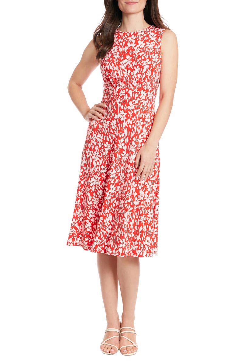 London Times Floral Sleeveless Fit & Flare Midi Dress, Main, color, 