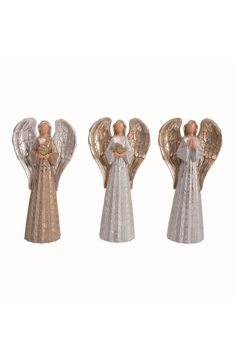 Transpac Resin Elegant Angel Figurine Set of 3 Multicolored Decor, Main, color, Metallic Gold