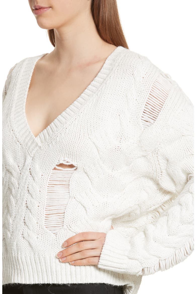 Fighla Distressed Sweater, Alternate, color, ECRU