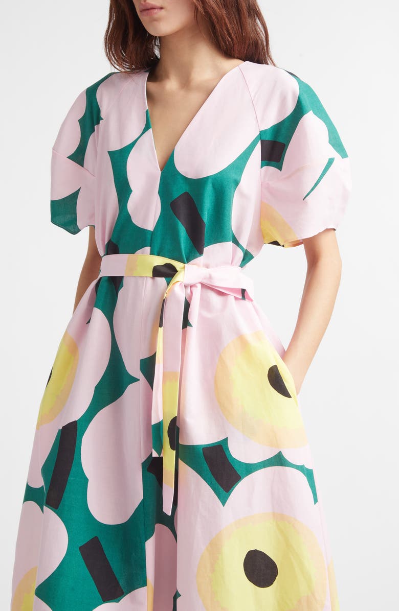 Marimekko Kaffet Unikko Floral Cotton & Linen Maxi Dress, Alternate, color, Green Light Pink Yellow