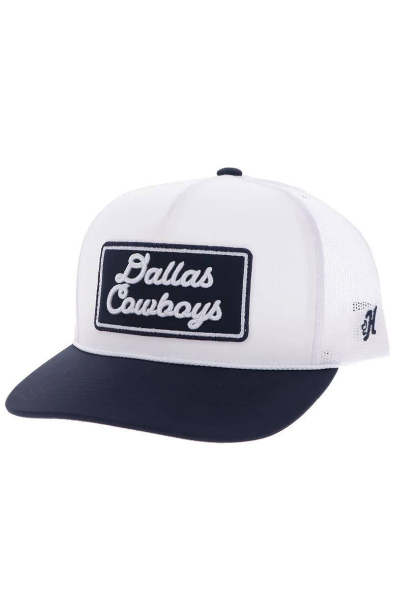 HOOEY Men's HOOey White/Navy Dallas Cowboys Wordmark Patch Trucker Adjustable Hat, Main, color,