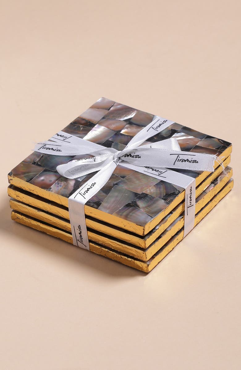 Tiramisu Set of 4 Mother of Pearl Resin Coasters, Alternate, color,