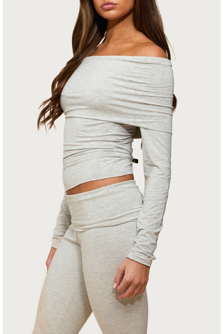 Habiba Foldover Off the Shoulder Crop Top, Alternate, color, GRAY-MELANGE