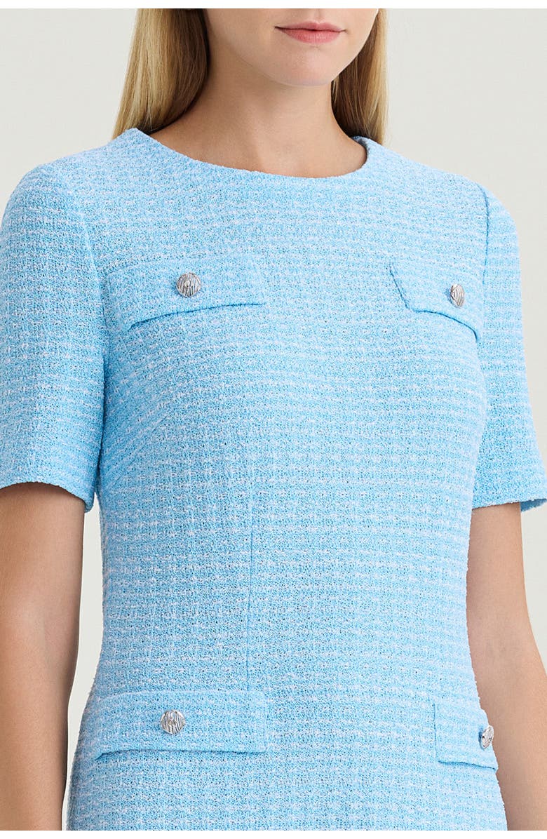 Ming Wang A-Line Tweed Texture Above-the-Knee Dress, Alternate, color, Serene/White