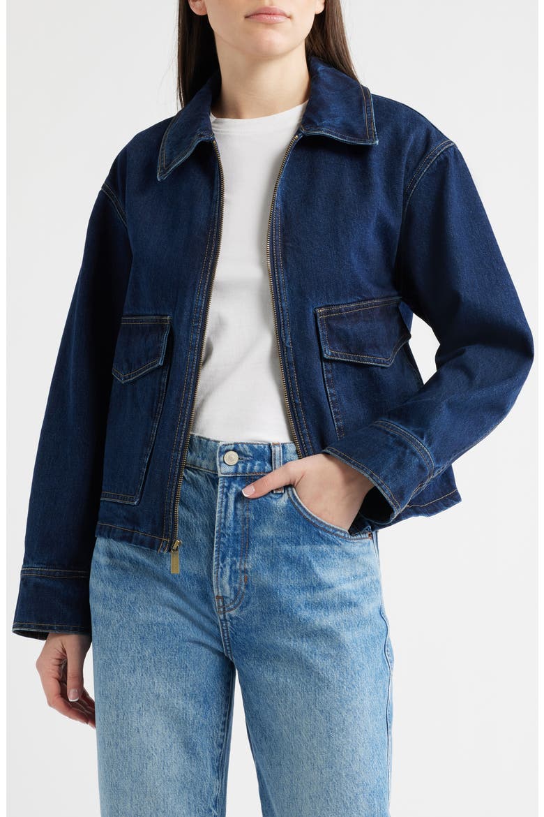 Crop Denim Jacket, Alternate, color, DARK WASH DENIM