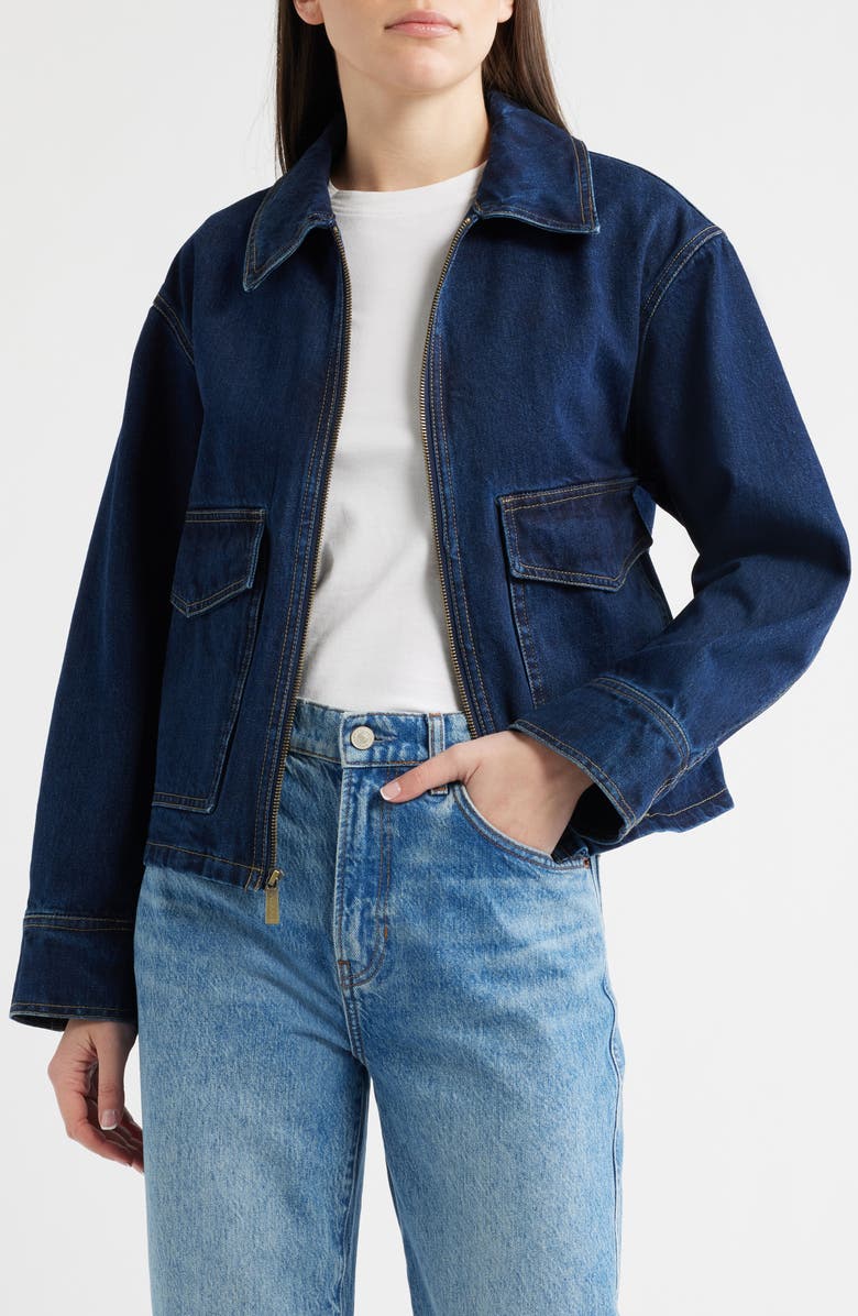 Michael Kors Crop Denim Jacket, Alternate, color, Dark Wash Denim