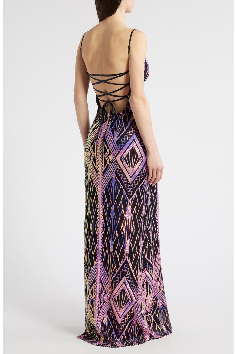 Sequined Column Gown, Alternate, color, BLACK/ PINK
