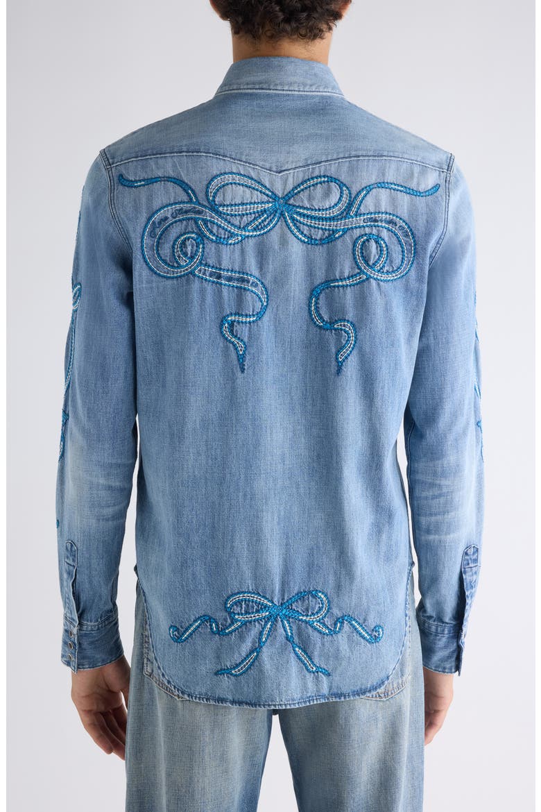 Surrow Embroidered Organic Cotton Denim Western Shirt, Alternate, color, BLUE/ BLUE