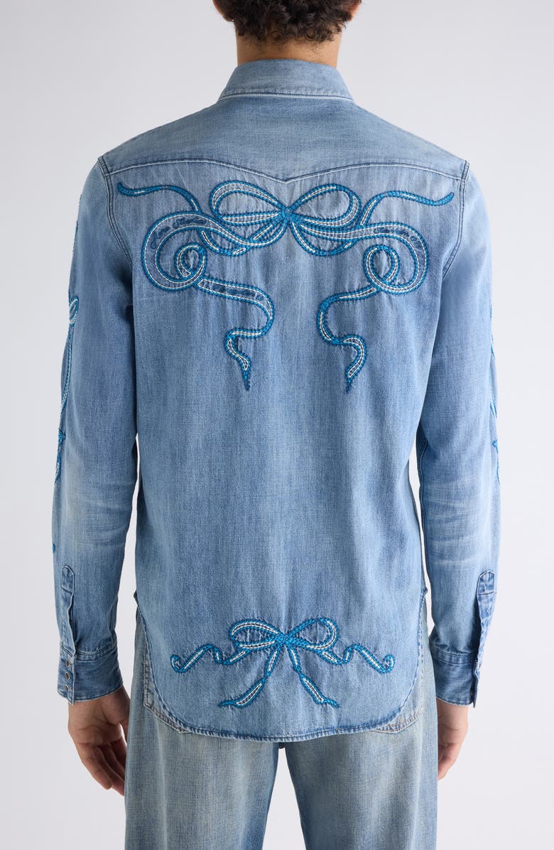 Acne Studios Surrow Embroidered Organic Cotton Denim Western Shirt, Alternate, color, Blue/ Blue