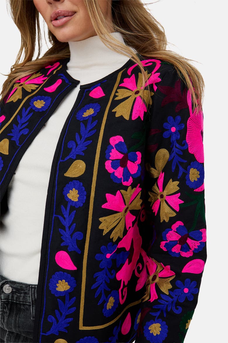 Halen Quilted Embroidered Jacket, Alternate, color, Black