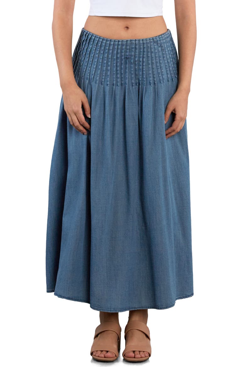 Pintuck Denim Maxi Skirt, Main, color, DENIM DUSK