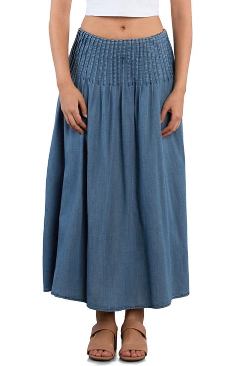 Pintuck Denim Maxi Skirt