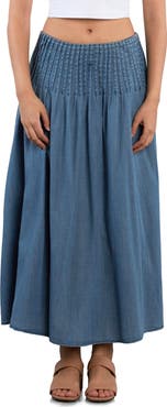 Wash Lab Denim Pintuck Denim Maxi Skirt