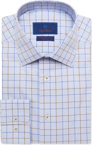 David Donahue Trim Fit Non-Iron Plaid Dress Shirt