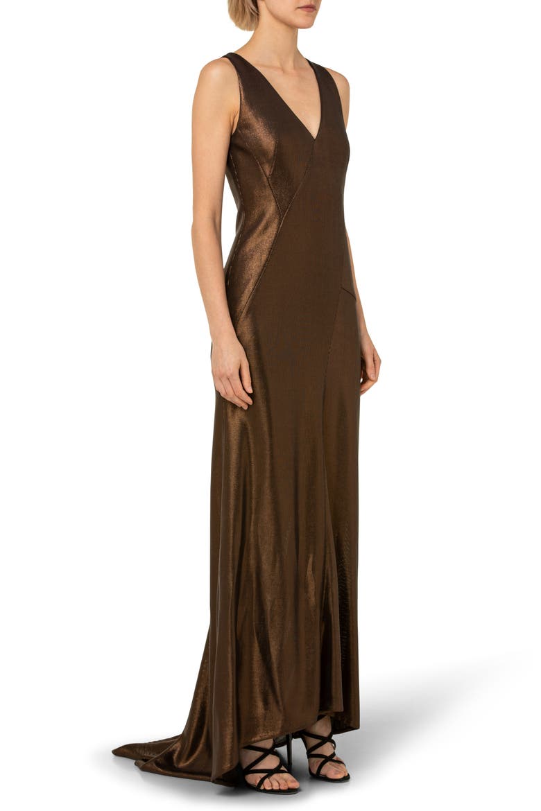 Liquid Jersey Gown with Train, Alternate, color, COPPER