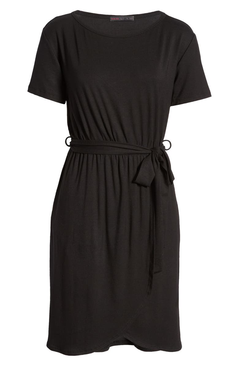 Fraiche by J Tie Waist Tulip Dress, Alternate, color, Black