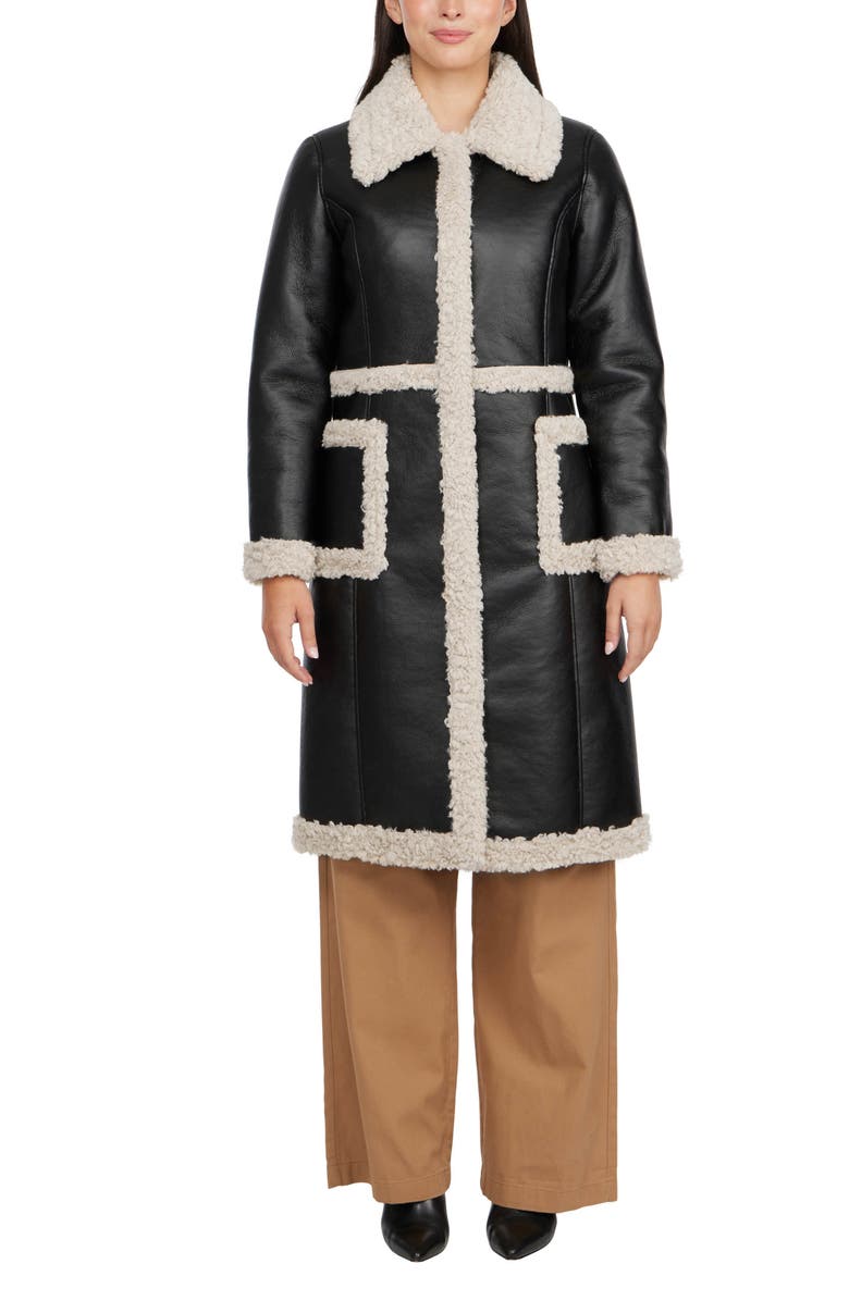 Badgley Mischka Collection Faux Leather Coat with Faux Shearling Trim, Alternate, color,