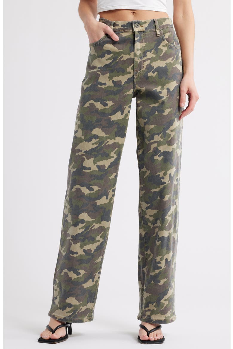 Low Slung Camo Baggy Jeans, Main, color, OLIVE