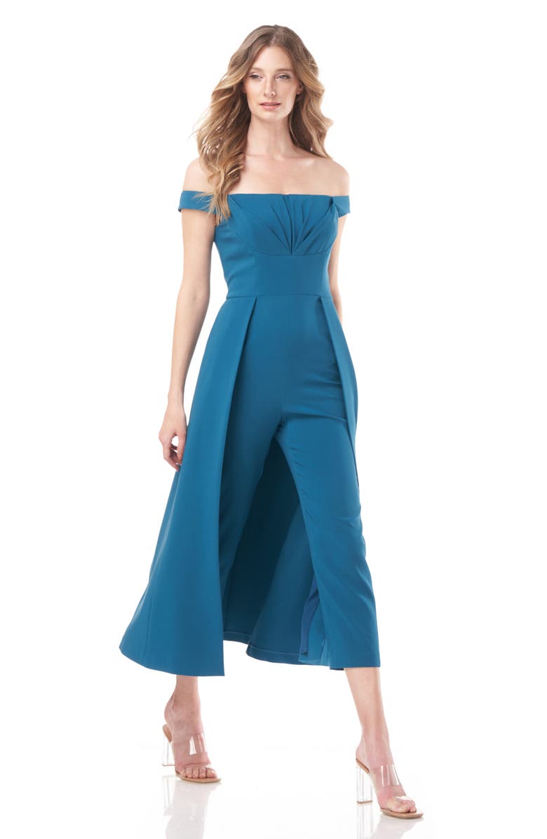 Kay Unger Bridget Midi Romper, Alternate, color, Teal
