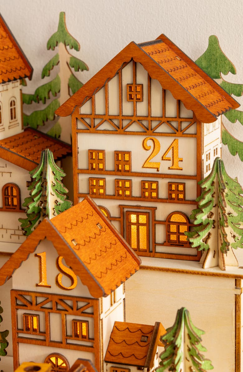 Balsam Hill Lit Wooden Alpine Village Advent Calendar, Alternate, color, Natural
