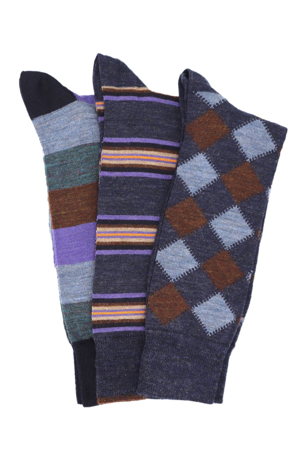 Lorenzo Uomo Assorted 3-Pack Italian Merino Wool Crew Socks