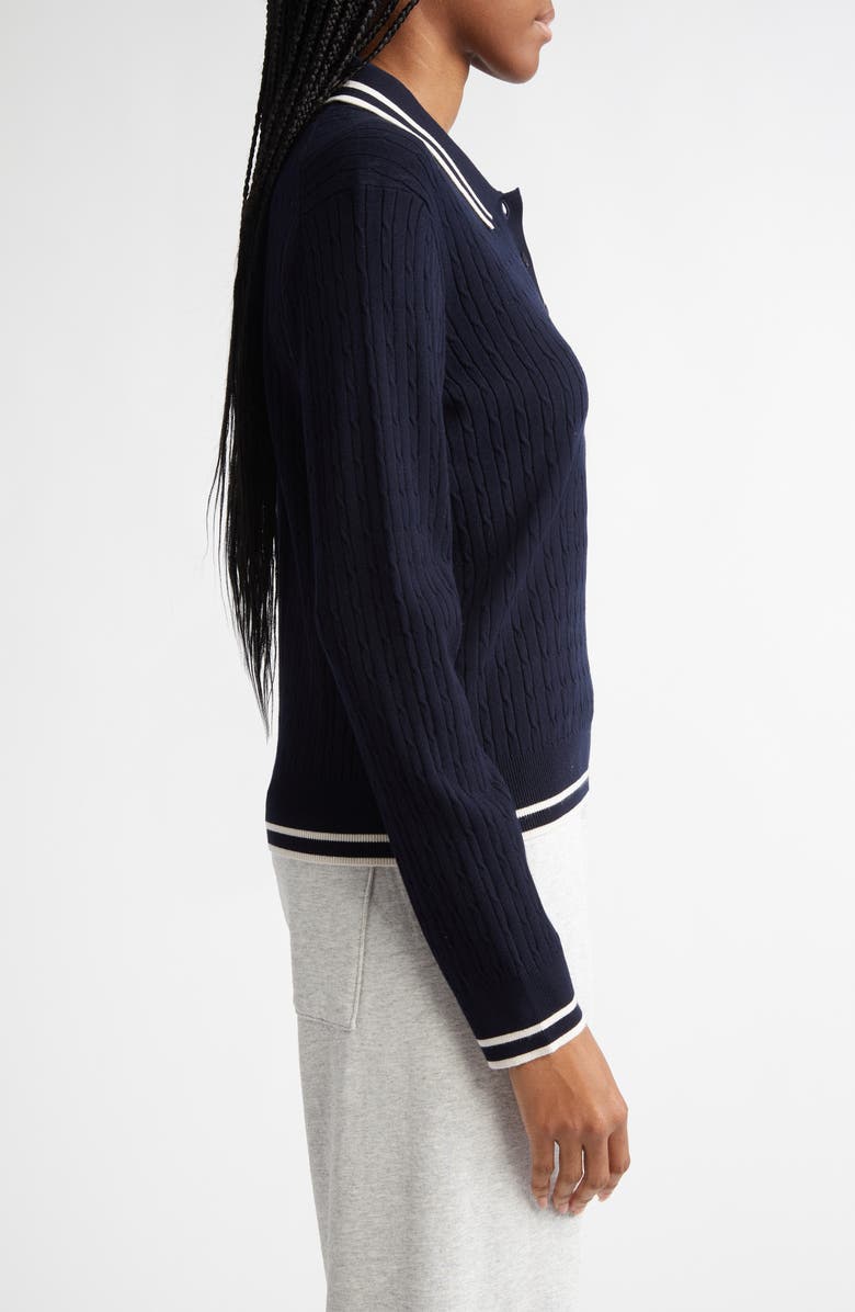 Sporty & Rich Cable Tipped Long Sleeve Polo Sweater, Alternate, color, 